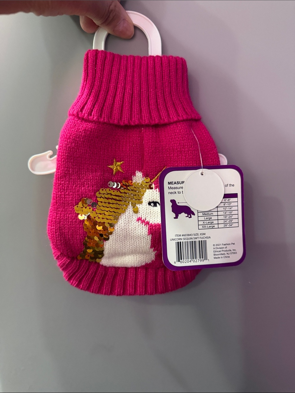 Fashion Pet Fuchsia Unicorn Sequin Dog Sweater